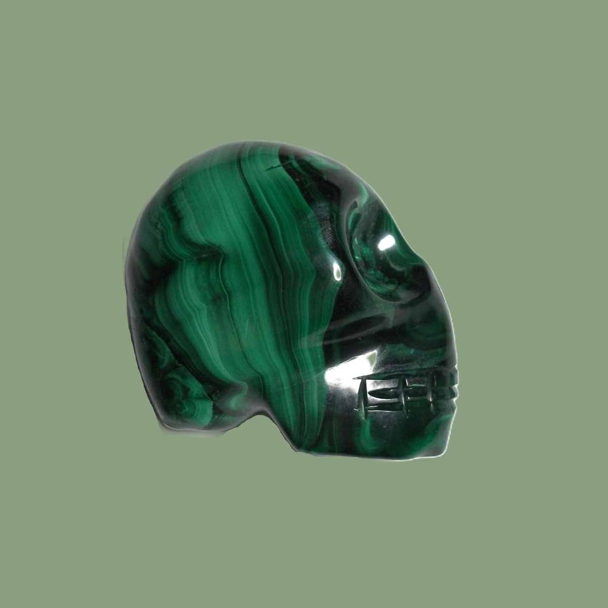 Crâne en malachite naturelle