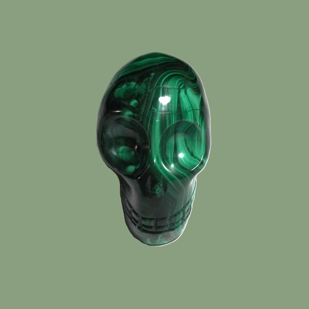 Crâne en malachite naturelle