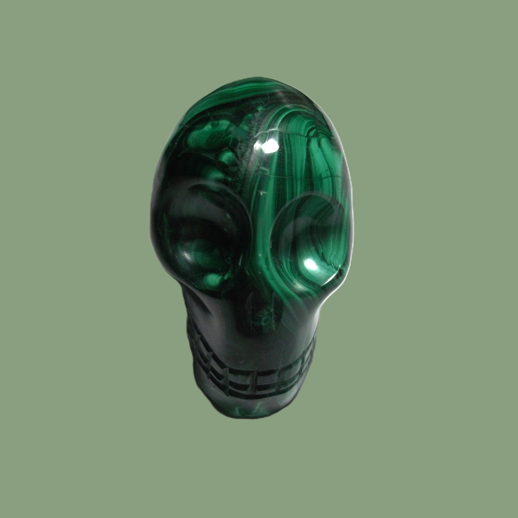 Crâne en malachite naturelle