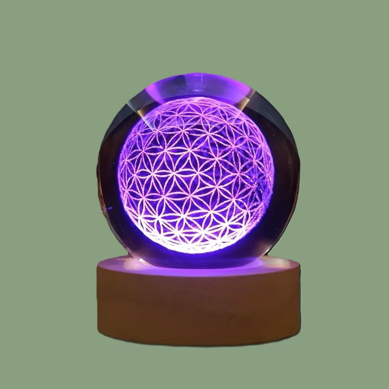 « Fleur de Vie » Veilleuse USB en Verre Multicolore