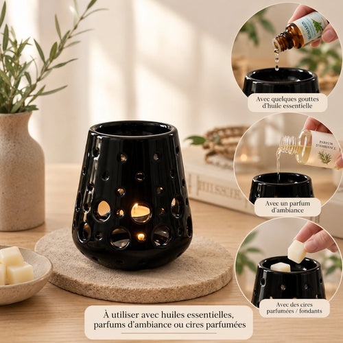 Brûleur Céramique Huile et Fondants Parfumée — Loob Noir