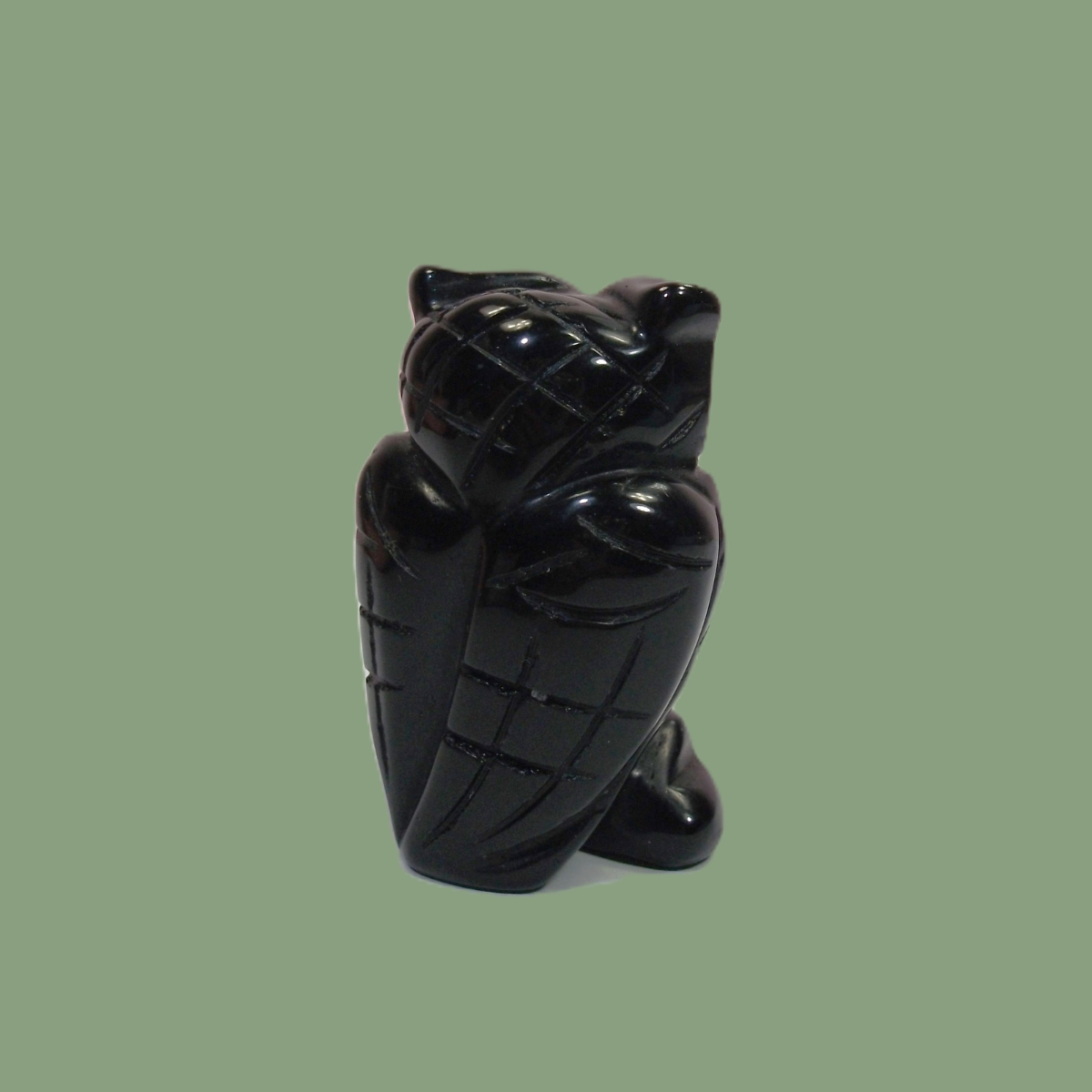 Statuette Chouette en Obsidienne Noire