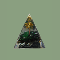 Pyramide Orgonite Arbre de Vie en Obsidienne Noire & Paillettes Dorées