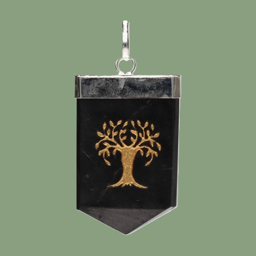 Pendentif en shungite Arbre de Vie en plaqué argent