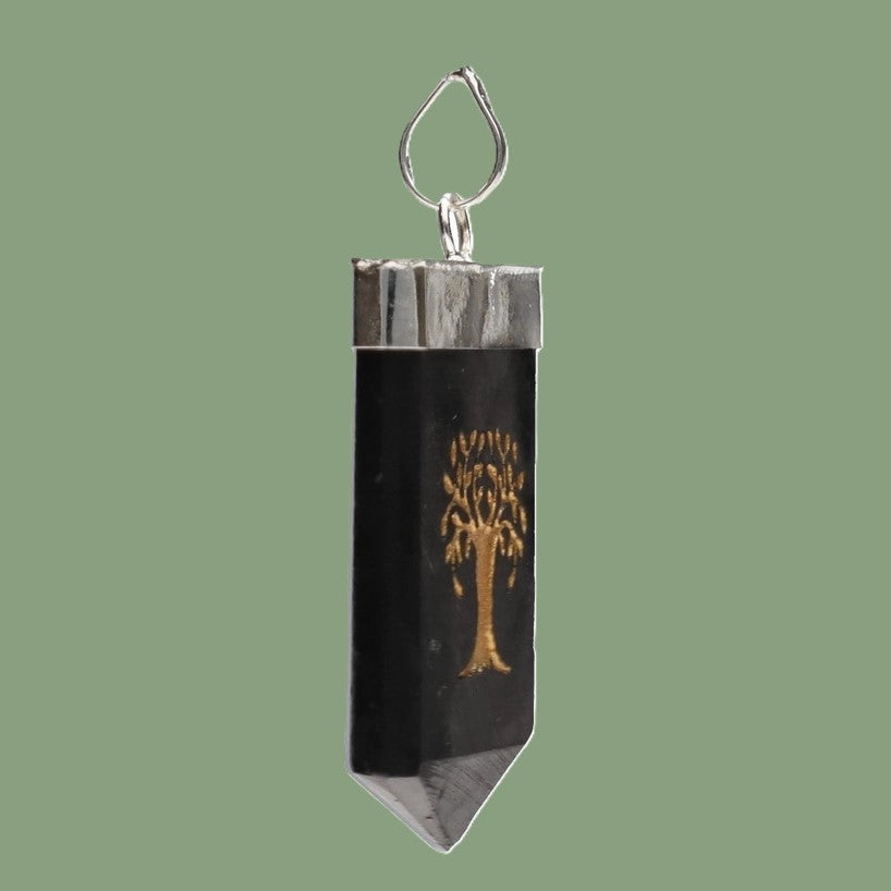 Pendentif en shungite Arbre de Vie en plaqué argent