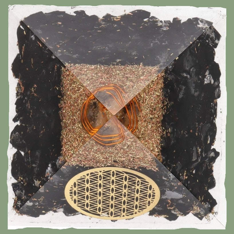 Pyramide en résine Shungite avec Fleur de Vie