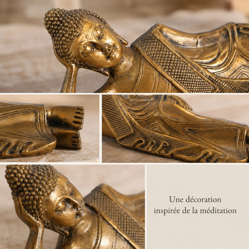 Statue Bouddha Doré Couché Décoration Feng Shui
