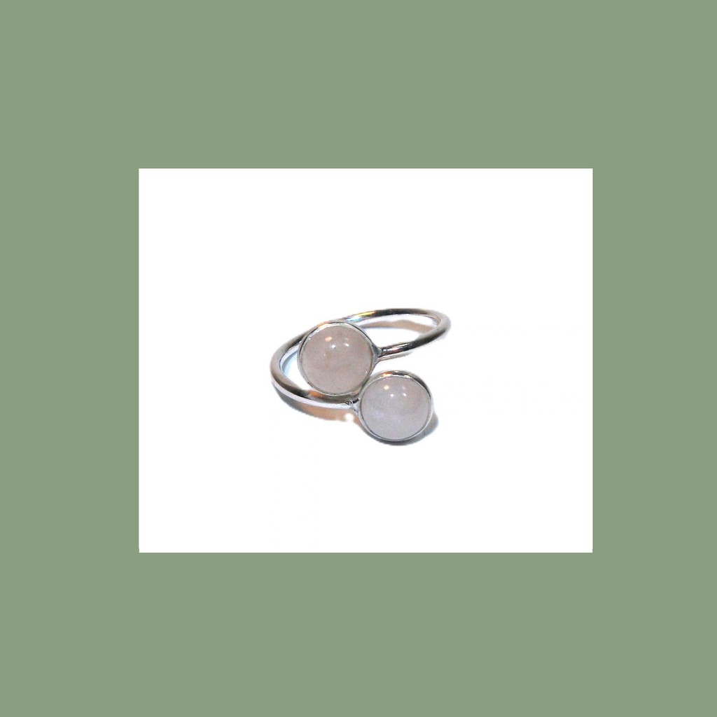 Bague Double Quartz Rose et Argent 925 Réglable – Forme Ronde