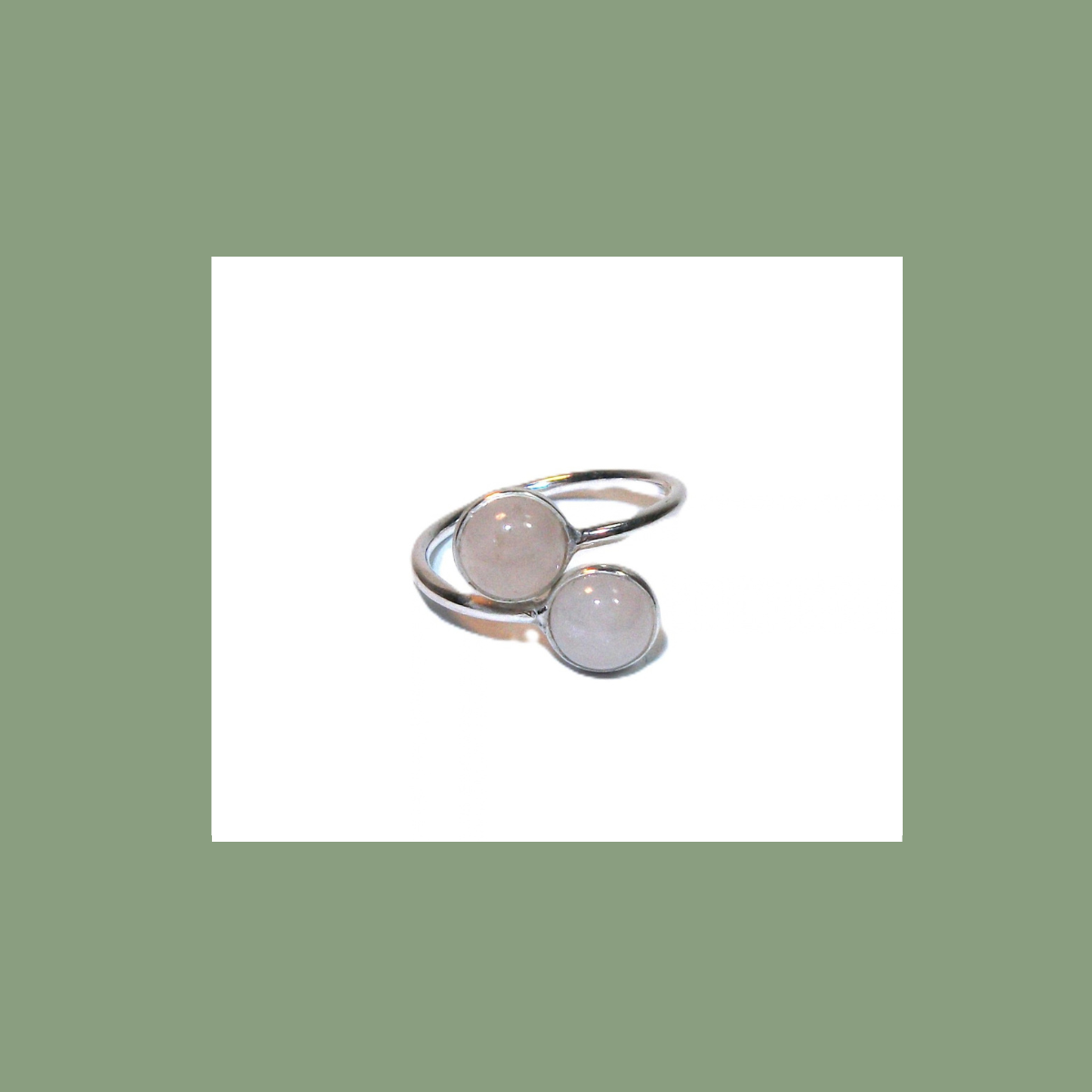 Bague Double Quartz Rose et Argent 925 Réglable – Forme Ronde