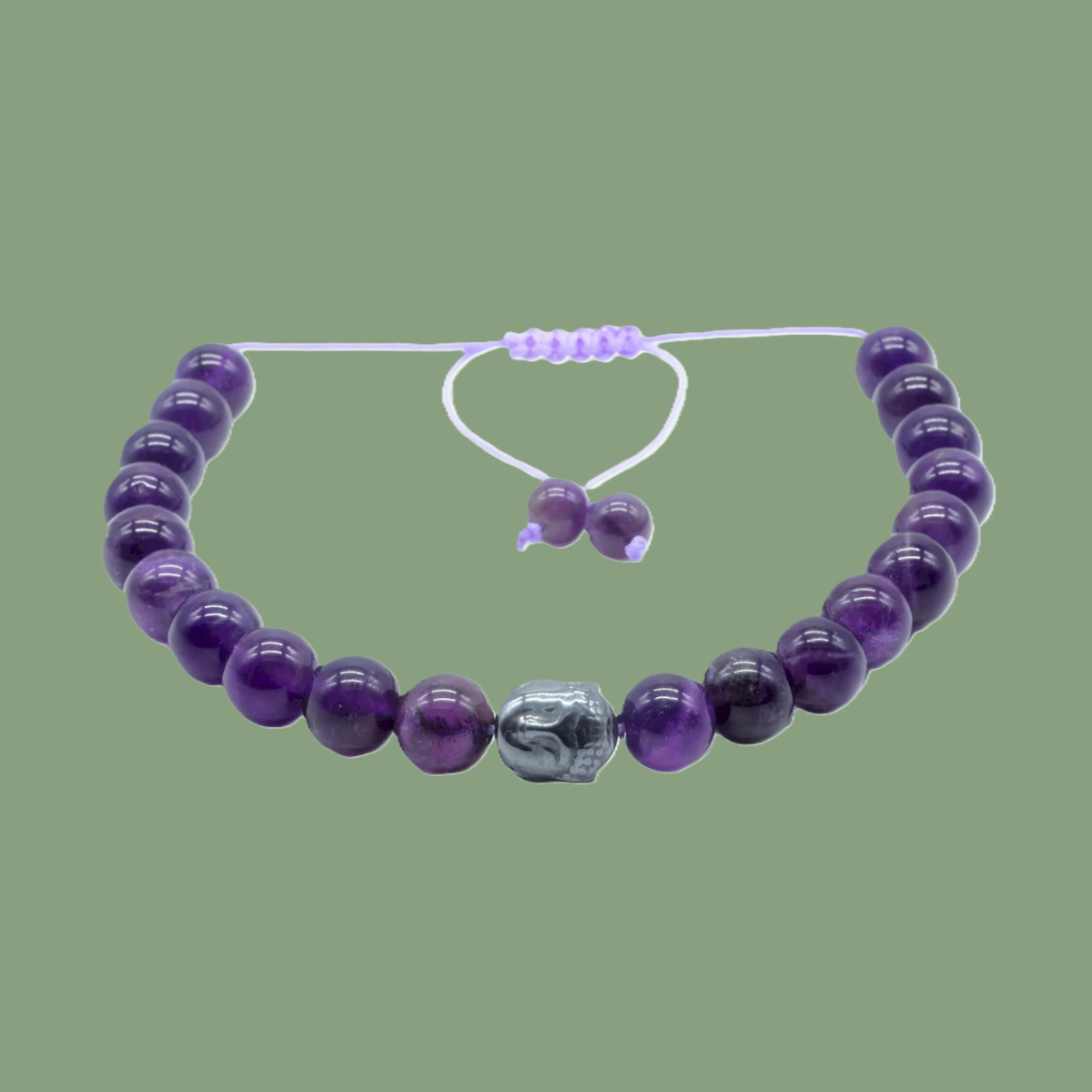 Bracelet Ajustable Améthyste & Tête de Bouddha