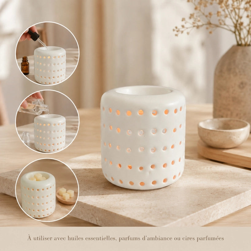 Brûle Parfum Brûleur à Huile en Céramique Coliseo Blanc