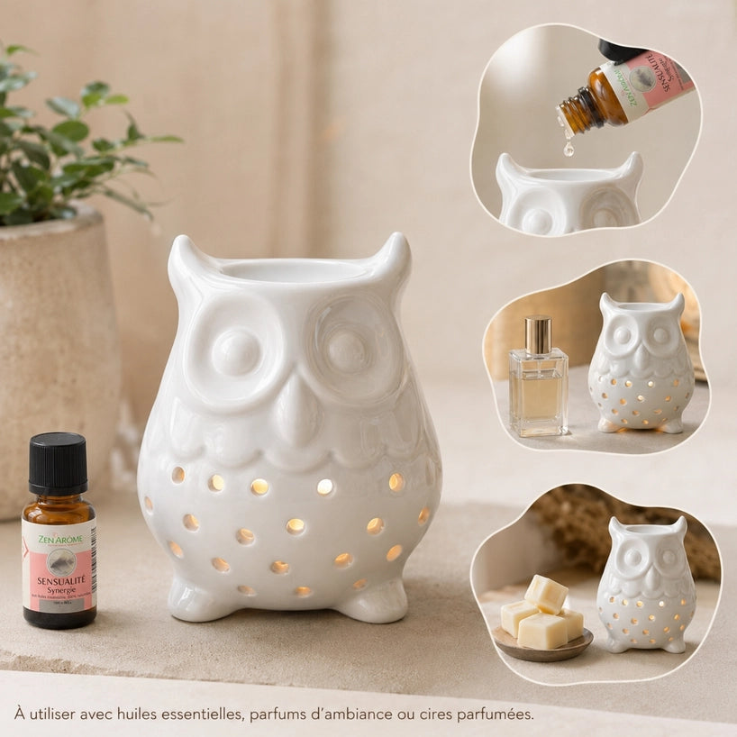 Brûleur de Parfum en Céramique Hibou — Compatible Fondants