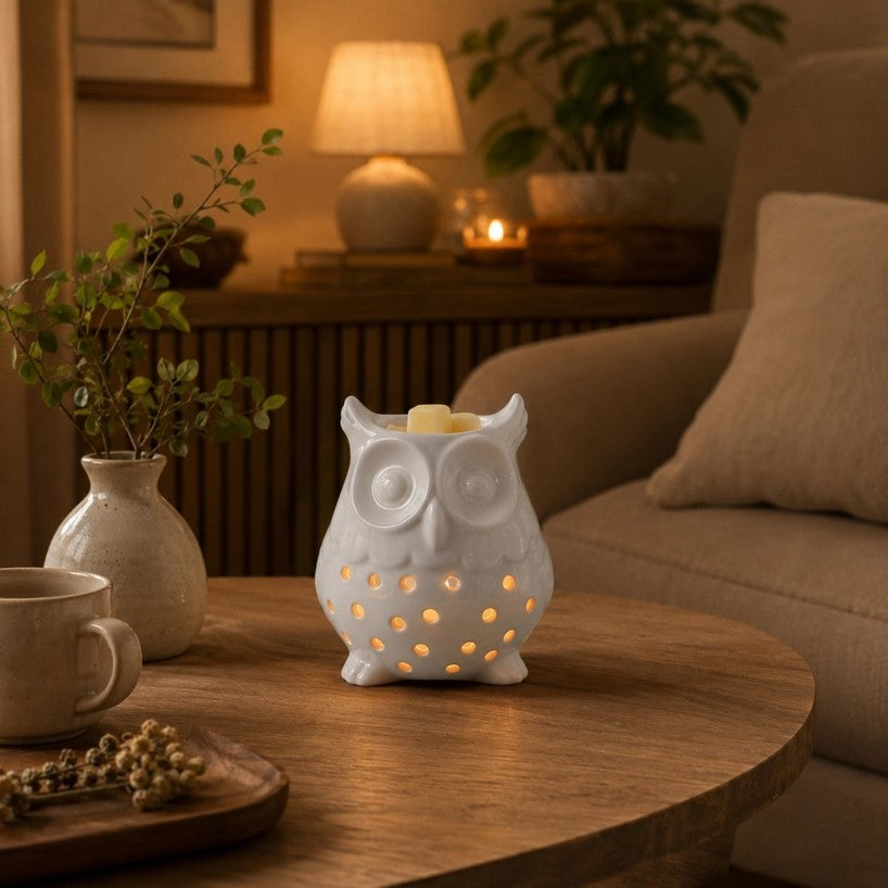 Brûleur de Parfum en Céramique Hibou — Compatible Fondants