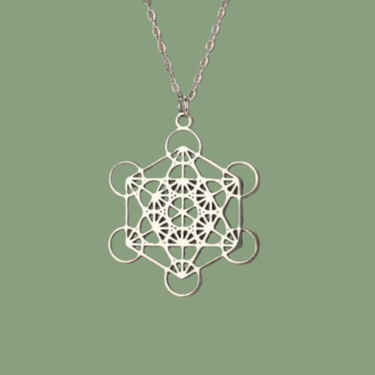 Collier Pendentif « Cube de Métatron » en Acier Inoxydable Argenté