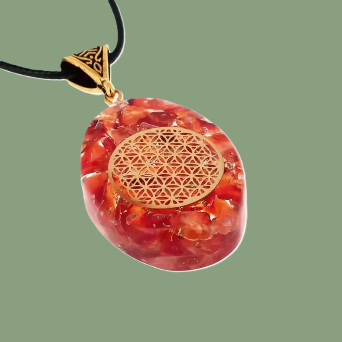 Pendentif Orgonite en Cornaline & Fleur de Vie