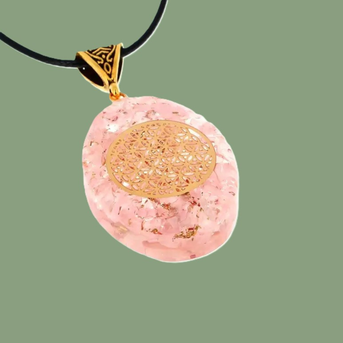 Pendentif Orgonite en Quartz Rose & Fleur de Vie