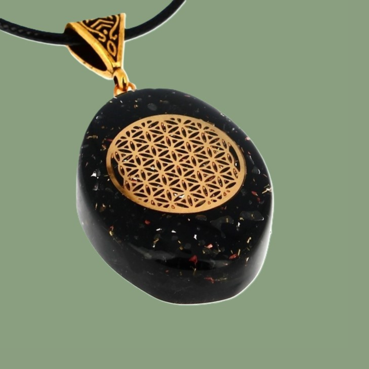 Pendentif Orgonite en Tourmaline Noire & Fleur de Vie