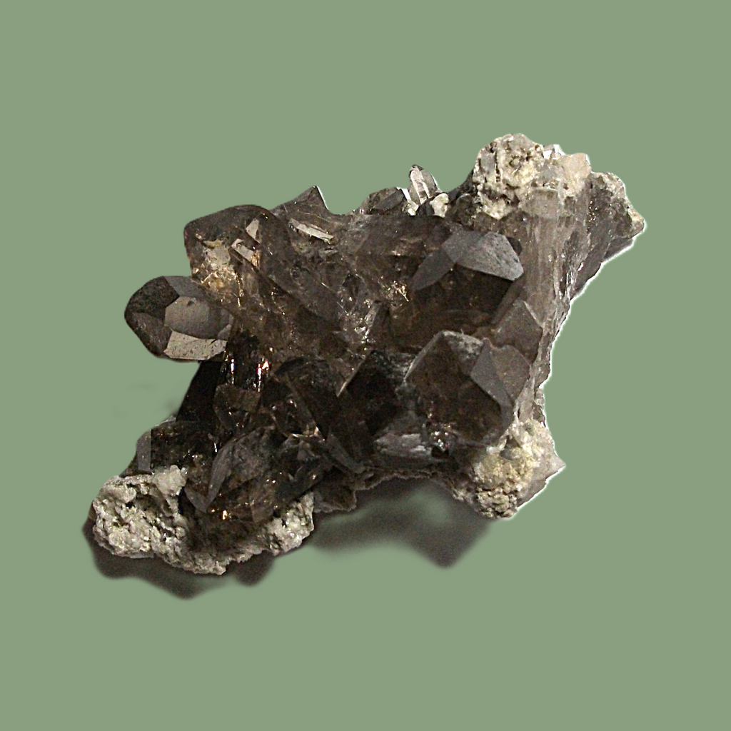 Groupe de Quartz Fumé sur Gangue avec Chlorite & Adulaire – Massif de Chamonix