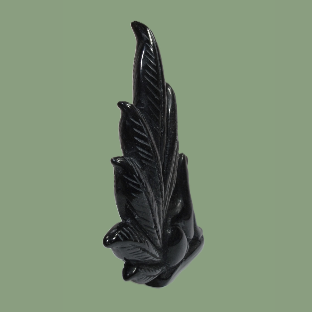 Statuette Renard Kitsune en Obsidienne Argentée